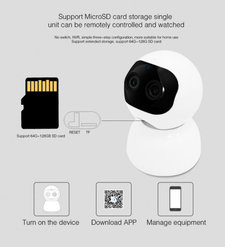 YT48 HD Network Indoor Network Shambre Caméra jumelle, détection de mouvement et vision nocturne infrarouge et carte Micro SD, SH77EU693-017