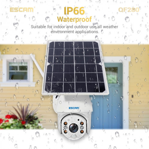 ESCAM QF280 HD 1080P IP66 Panneau solaire WiFi étanche PT Caméra IP sans batterie, prise en charge de la vision nocturne / détection de mouvement / carte TF / audio bidirectionnel (blanc) SE580W1480-017