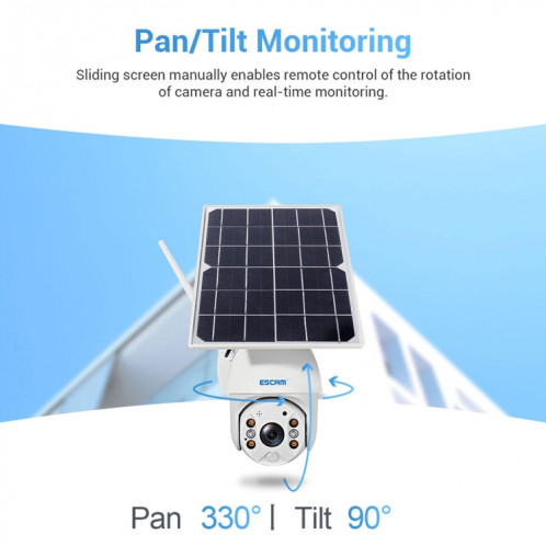 ESCAM QF480 Version UE HD 1080P IP66 Panneau solaire étanche 4G PT Caméra IP sans batterie, prise en charge de la vision nocturne / détection de mouvement / carte TF / audio bidirectionnel (blanc) SE681W260-017