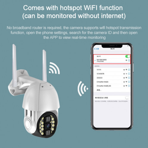 Le téléphone portable étanche extérieur Q20 fait pivoter à distance la caméra WiFi HD sans fil, prend en charge trois modes de vision nocturne et de détection de mouvement, vidéo / alarme et enregistrement, prise SH661B1197-018