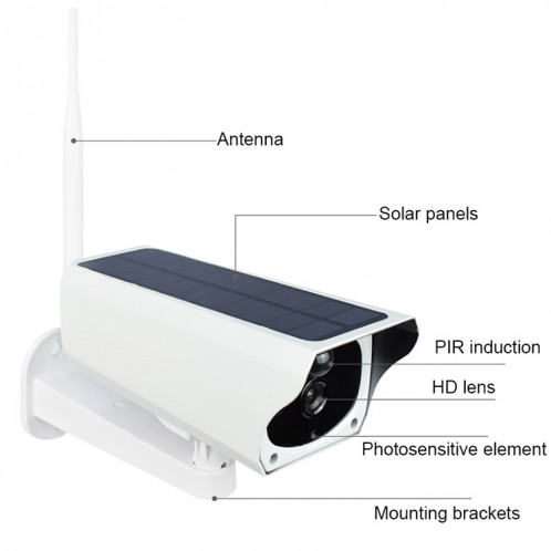 T1-2 Version WiFi 2 mégapixels Caméra de surveillance solaire HD étanche extérieure sans batterie et mémoire, prise en charge de la vision nocturne infrarouge et de la détection de mouvement / alarme et interphone SH26621240-014