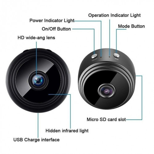 A9 + 1080P Appareil photo Remote Wireless, Soutenir la vision nocturne et la détection de mouvement et la carte TF, solution BLUECOM Bluetooth (Noir) SH210B1834-08