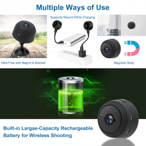 A9 + 1080P Appareil photo Remote Wireless, Soutenir la vision nocturne et la détection de mouvement et la carte TF, solution BLUECOM Bluetooth (Noir) SH210B1834-08