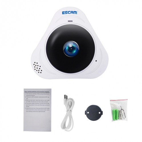 Escam Q8 960P 360P 360 degrés Fisheye lentille 1.3mp wifi Caméra IP, détection de mouvement de support / vision nocturne, IR Distance: 5-10m, (Blanc) SE0EUW1213-013