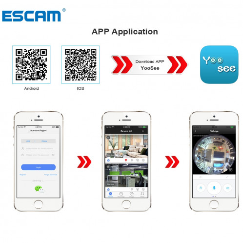 ESCAM Q8 960P 360 degrés Fisheye objectif 1.3MP WiFi IP Camera, détection de mouvement de soutien / vision nocturne, Distance IR: 5-10m (blanc) SE340W833-016