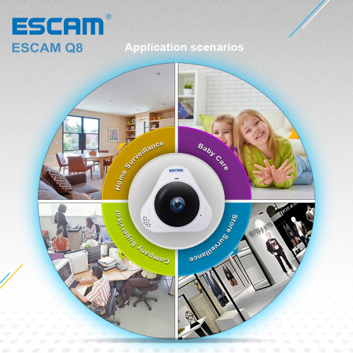 ESCAM Q8 960P 360 degrés Fisheye objectif 1.3MP WiFi IP Camera, détection de mouvement de soutien / vision nocturne, Distance IR: 5-10m (blanc) SE340W833-016