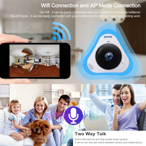 Escam Q8 960P 360P 360 degrés Fisheye lentille 1.3mp wifi Caméra IP, détection de mouvement de support / vision nocturne, IR Distance: 5-10m, (Blanc) SE0EUW1213-013