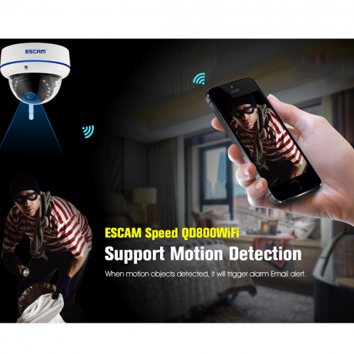 ESCAM Vitesse QD800WIFI ONVIF HD 1080 P 2.0 MP P2P Cloud Cloud Sécurité Étanche Caméra IP WiFi, Détection de Mouvement de Support / Vision Nocturne, Distance IR: 10m SE4005359-015