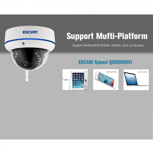 ESCAM Vitesse QD800WIFI ONVIF HD 1080 P 2.0 MP P2P Cloud Cloud Sécurité Étanche Caméra IP WiFi, Détection de Mouvement de Support / Vision Nocturne, Distance IR: 10m SE4005359-015