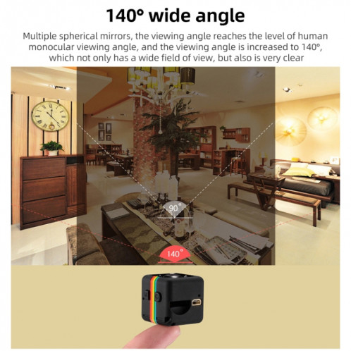 SQ11 Mini DV HD 1080P 6 LEDS Sport Enregistreur Caméra avec titulaire, Détection du moniteur de support et carte Night Vision et TF (Noir) SH211B1910-08