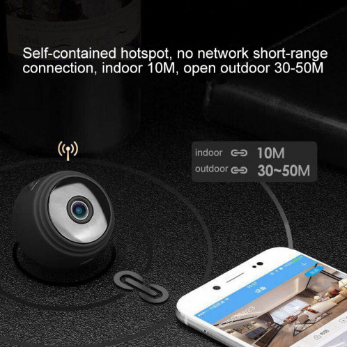 Caméra d'action A9 1080P WiFi IP mini DV, prise en charge de la détection de mouvement et de la vision nocturne infrarouge (noir) SH365B1813-014