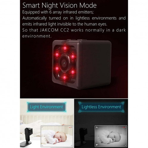 JAKCOM CC2 1080P Enregistreur HD Mini Cube Smart Camera, avec vision nocturne infrarouge et détection de mouvement (noir) SJ017B767-019