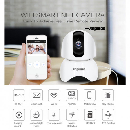 Anpwoo-YT003 200 W 3.6mm Objectif Grand Angle 1080P Smart WIFI Moniteur Caméra, Support Vision Nocturne & Extension De Carte TF Stockage, Plug UE SA75AW1861-014