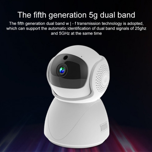 ZAS-5G01 1080p Accueil 5G WIFI Caméra panoramique à deux bandes avec carte TF de 128 Go, support IR Night Vision & AP Hot Spot et Zone d'alarme désignée, Plug EU SH77EU1898-08