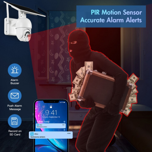 T22 1080P Caméra WiFi à énergie solaire Full HD, support d'alarme PIR, Vision nocturne, Deux voies Audio, carte TF SH6521445-011