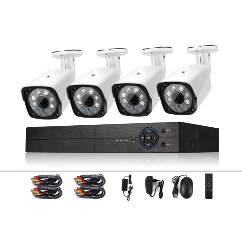 Système de DVR de surveillance A4B3 / Kit 4CH 1080N et caméra de vidéosurveillance CCTV HD étanche 720P 1.0MP, vision nocturne infrarouge de soutien et P2P & QR Code Scan Remote Access (blanc) SH060W1000-010