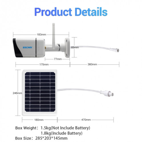 Caméra IP WiFi étanche ESCAM QF120 1080P IP66 avec panneau solaire, prise en charge de la vision nocturne et de la détection de mouvement et audio bidirectionnel et carte TF et contrôle PTZ SE7780150-017