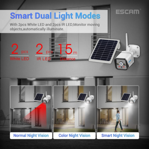 Caméra IP WiFi étanche ESCAM QF120 1080P IP66 avec panneau solaire, prise en charge de la vision nocturne et de la détection de mouvement et audio bidirectionnel et carte TF et contrôle PTZ SE7780150-017