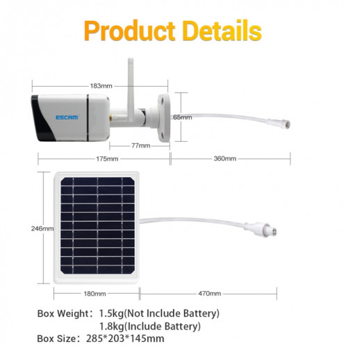 Caméra IP à panneau solaire ESCAM QF320 HD 1080P 4G, prise en charge de la vision nocturne et de la carte TF et de la détection de mouvement PIR et de l'audio bidirectionnel SE77821812-017