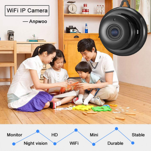 Anpwoo MN001 3518Ev200 Caméra IP HD WiFi mini de 1,0 MP avec 6 LED infrarouges PCS, détection de mouvement de soutien et vision nocturne et carte TF (max. 64 Go) SA80201324-019