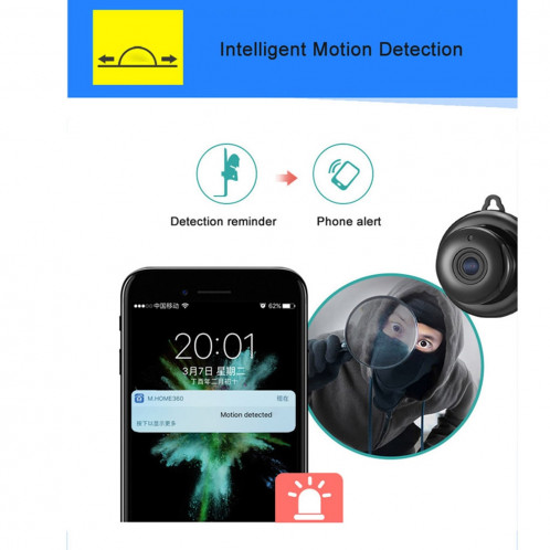 Anpwoo MN001 3518Ev200 Caméra IP HD WiFi mini de 1,0 MP avec 6 LED infrarouges PCS, détection de mouvement de soutien et vision nocturne et carte TF (max. 64 Go) SA80201324-019