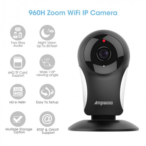 Anpwoo KP003 GM8135 + SC1145 960P HD WiFi Mini caméra IP, prise en charge de la vision nocturne infrarouge et carte TF (max 64 Go) (noir) SA792B1470-017