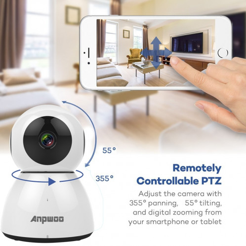 Anpwoo Snowman Caméra IP 1080p HD WiFi, détection de mouvement et vision nocturne infrarouge et carte TF (max. 64 Go) (blanc) SA796W1550-017