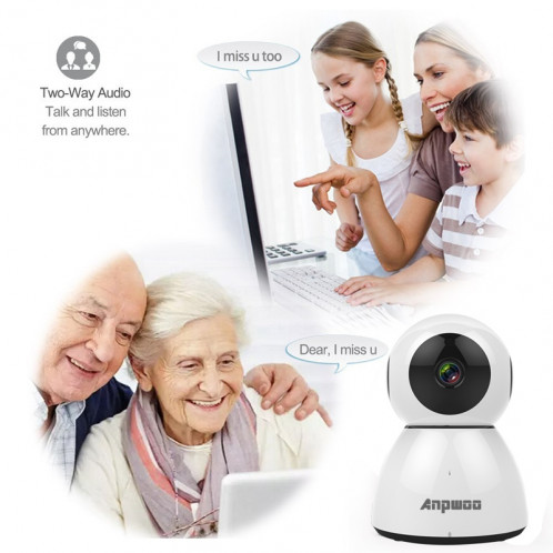 Anpwoo Snowman Caméra IP 1080p HD WiFi, détection de mouvement et vision nocturne infrarouge et carte TF (max. 64 Go) (blanc) SA796W1550-017