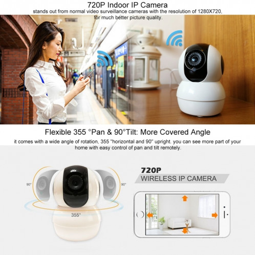 Anpwoo YT006 720P HD WiFi Caméra IP, détection de mouvement de soutien et vision nocturne infrarouge et carte SD (Max 32 Go) (blanc) SA800W527-010