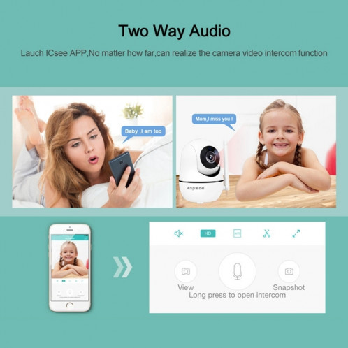 Anpwoo YT008 720P HD WiFi Caméra IP, détection de mouvement de soutien et vision nocturne infrarouge et carte SD (Max 32 Go) (blanc) SA801W648-013