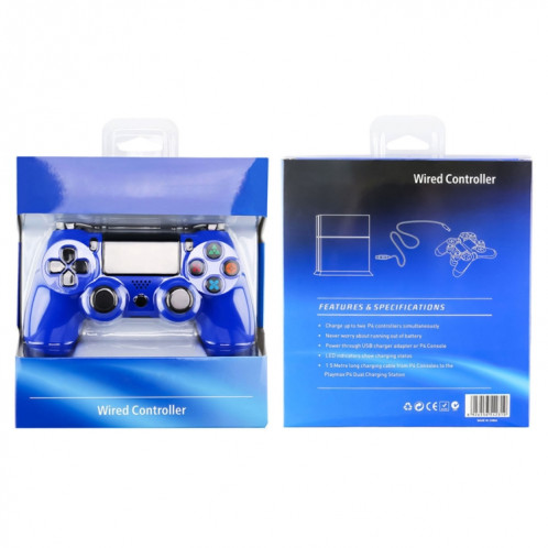 Manette de jeu de manette de jeu filaire à bouton flocon de neige pour PS4 (bleu) SH073L703-04