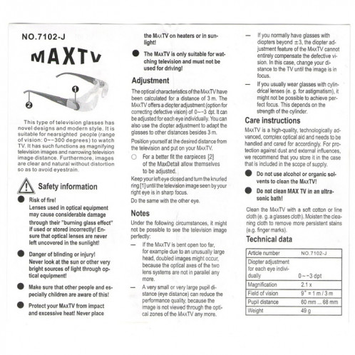 7012J 2.1X Lunettes de grossissement TV pour les personnes myopes (plage de vision: 0 à-300 degrés) SH1042552-06