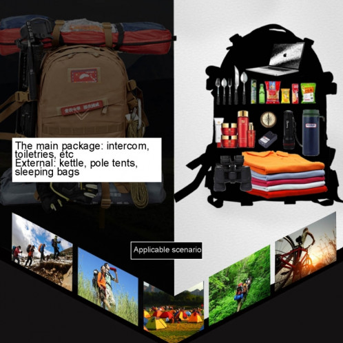 INDEPMAN DL-B001 Mode Camouflage Style Hommes Oxford Tissu Sac À Dos Épaules Sac 40L Randonnée Camping Camping Sac De Voyage Paquet 3D avec MOLLE Expansé & Autocollant Magique & Bandoulière Réglable, SI400C1129-013
