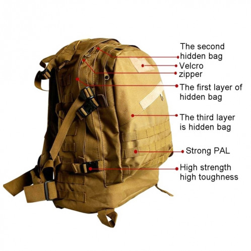 INDEPMAN DL-B001 Mode Camouflage Style Hommes Oxford Tissu Sac À Dos Épaules Sac 40L Randonnée Camping Camping Sac De Voyage Paquet 3D avec MOLLE Expansé & Autocollant Magique & Bandoulière Réglable, SI400C1129-013
