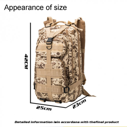 INDEPMAN DL-B002A Mode Camouflage Style Hommes Oxford Tissu Sac À Dos Épaules Sac 25L En Plein Air Randonnée Camping Sac De Voyage 3P Paquet Avec Épaulière MOLLE & IND Etendu Et Bandoulière Réglable, Taille: SI401A577-07