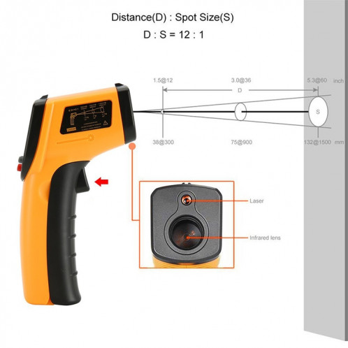 Thermomètre infrarouge à point laser numérique portable GM533, plage de température:-50-530 degrés Celsius SH1720422-08