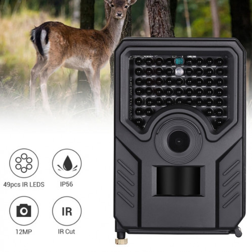 PR-200B Objectif grand angle 120 degrés IP56 étanche 12MP 1080P HD caméra de piste de chasse infrarouge, carte de soutien TF, distance PIR: 10-15m (noir) SH837B1983-011