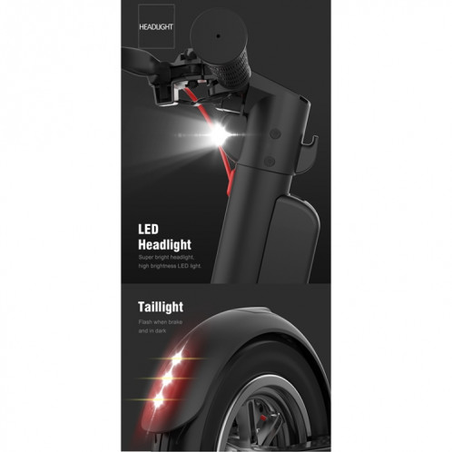  Scooter électrique pliable étanche extérieur X8 avec pneus à vide de 10 pouces et écran LCD et lumières LED et batterie au lithium 10AH, charge: 20-100 kg (noir) SH1BEU421-020