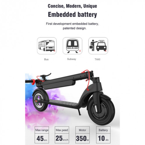  Scooter électrique pliable étanche extérieur X8 avec pneus à vide de 10 pouces et écran LCD et lumières LED et batterie au lithium 10AH, charge: 20-100 kg (noir) SH1BEU421-020