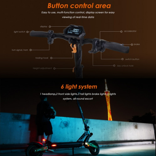  Kukirin G2 Max 1000W 48V 20AH Scooter tout-terrain électrique pliant à trois vitesses avec affichage LED SK4BEU565-08