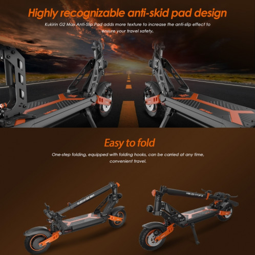  Kukirin G2 Max 1000W 48V 20AH Scooter tout-terrain électrique pliant à trois vitesses avec affichage LED SK4BEU565-08