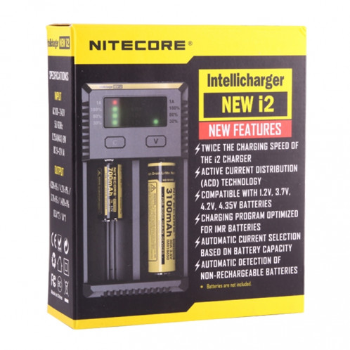 NOUVEAU Chargeur Digi Smart i2 Intelligent Nitecore avec indicateur DEL pour piles 14500, 16340 (RCR123), 18650, 22650, 26650, Ni-MH et Ni-Cd (AA, AAA) SH4073106-08