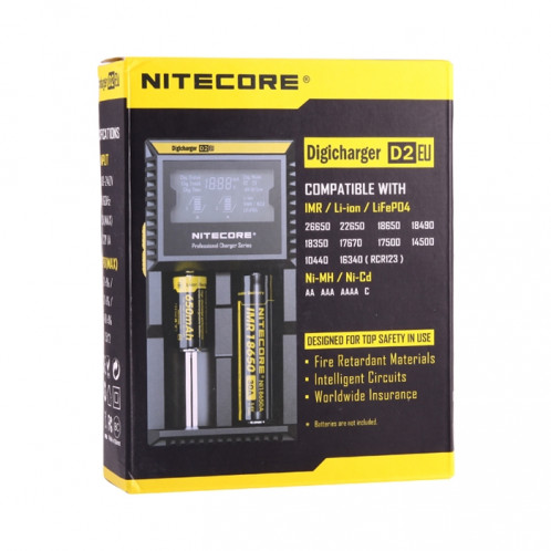Chargeur Nitecore D2 Intelligent Digi Smart avec indicateur DEL pour piles 14500, 16340 (RCR123), 18650, 22650, 26650, Ni-MH et Ni-Cd (AA, AAA) SH40741608-08