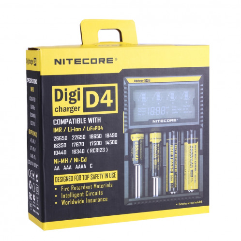 Chargeur Nitecore D4 Intelligent Digi Smart avec écran LCD pour piles 14500, 16340 (RCR123), 18650, 22650, 26650, Ni-MH et Ni-Cd (AA, AAA) SH43021382-09