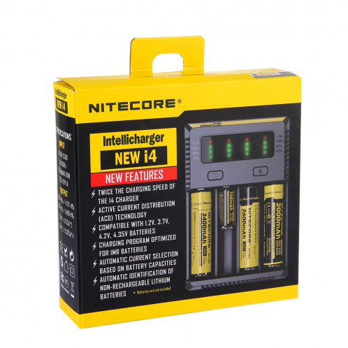 NOUVEAU Chargeur Digi Smart i4 Intelligent Nitecore avec indicateur DEL pour piles 14500, 16340 (RCR123), 18650, 22650, 26650, Ni-MH et Ni-Cd (AA, AAA) SH4303209-08