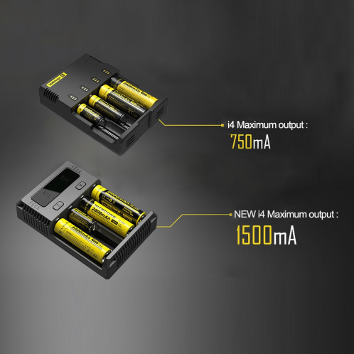 NOUVEAU Chargeur Digi Smart i4 Intelligent Nitecore avec indicateur DEL pour piles 14500, 16340 (RCR123), 18650, 22650, 26650, Ni-MH et Ni-Cd (AA, AAA) SH4303209-08