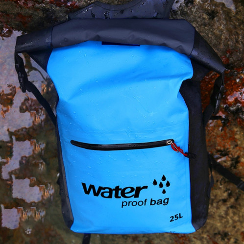 Sac à bandoulière pliant en plein air à double sac étanche en PVC, sac à dos étanche, capacité: 25L (bleu ciel) SH97SL9-09