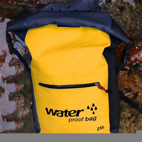 Sac à bandoulière pliant en plein air à double sac étanche en PVC, sac à dos étanche, capacité: 25L (jaune) SH897Y831-09