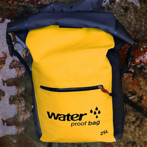 Sac à bandoulière pliant en plein air à double sac étanche en PVC, sac à dos étanche, capacité: 25L (jaune) SH897Y831-09