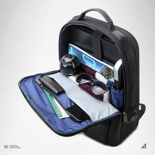 Bopai 61-07311 Sac à dos étanche antivol pour tablette pour ordinateur portable de grande capacité pour 15,6 pouces et moins, port de chargement USB externe (noir) SB574B1722-016